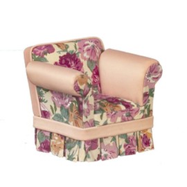Dolls House Pink Floral Armchair Arm Chair JBM Miniature Living Room Furniture