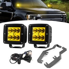 Wsays 2PCS LED Amber Light Pods & Ditch Hood Hinge LED Pod Mount Bracket w/Wiring Kit Compatible with Ford F-250 F-350 F-450 F-550 Super Duty 2017-2022