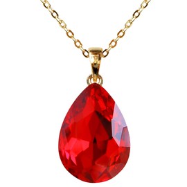 Navachi 18k Gold Plated Crystal Red Pear-shaped Zirconia Az6311 Pendant Necklace 16"+2"