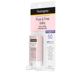 Neutrogena Pure & Free Baby Mineral Sunscreen Stick with Broad Spectrum SPF 50 & Zinc Oxide, Water-Resistant, Hypoallergenic, Paraben-, Dye- & PABA-Free Baby Face & Body Sunscreen, 0.47 oz