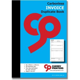 Cherry Carbonless NCR Duplicate Invoice Book Perfect for Self Employed with Space for VAT A6 (105 x 149 millimetres) 50 Duplicate Sets per Book **4 Pack**