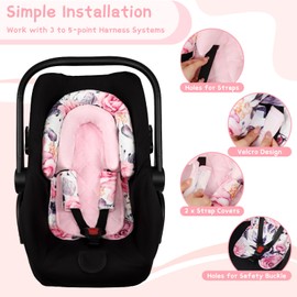 Baby Car Seat Head Body Support & Strap Covers, 2 in 1 Infant Car Seat Insert, Reversible Soft Breathable Newborn Cushion Pads for Preemie, Perfect for Baby Carseats, Strollers, Swings (Floral)
