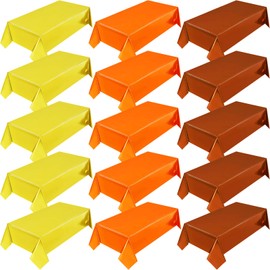VitalCozy 24 Pcs Fall Foil Plastic Tablecloth Disposable Thanksgiving Table Covers Orange Yellow Brown Rectangle Metallic Tablecloths for Autumn Harvest Home Party Decoration Supplies, 54 x 108 Inch