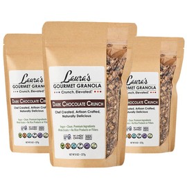 Dark Chocolate Crunch Granola - Laura's Gourmet Granola - All Natural, Gluten Free, Soy Free, Vegan, Organic Agave, Bittersweet Chocolate, Nut Free - Chef Created - Cacao Chips - 8 OZ - 3 Pack