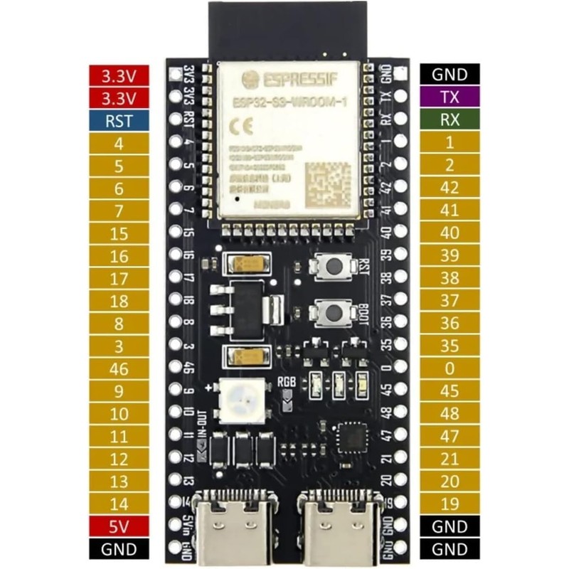 ESP32-S3 Board, 16MB Flash, 8MB RAM, USB Type-C, PCB Antenna
