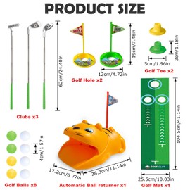 MeYuxg Mini Golf Set Toy for Children, 18 Pieces Indoor Outdoor Mini Golf Set, Mini Golf for Home with 3 Colourful Golf Clubs, 8 Balls, Putting Mat Toy, for Children's Golf Fans (18 Pieces, Yellow)