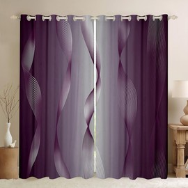 Homewish Gradient Purple and Greyish White Blackout Curtains Ombre 2 Panels 66" Wx72 L Curtains & Drapes,Trippy Spiral Silver Wave Line Curtains,Abstract Art Room Decor Aesthetic