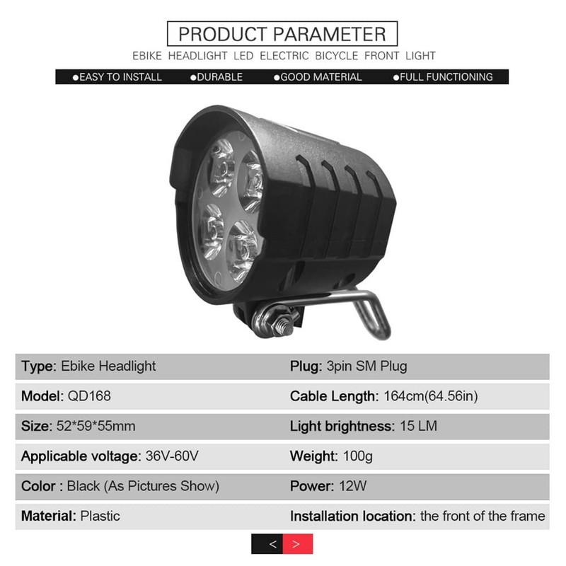 Ocnvlia 36V-60V E-Bike Headlight EScooter LED Front Lamp Electric Bike