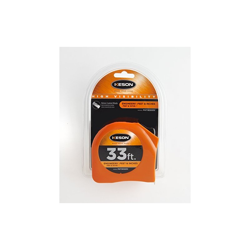 Keson PGT181033V Short Tape Measure with Nylon Coated Steel Blade