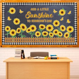 Jacyan Sunflower Bulletin Board Decoration Spring Cutout Set with Butterflies Fences Bulletin Cardboard Spring Motivational Sayings Cutouts for Classroom Window Wall Door Home Office Nursery School Decor