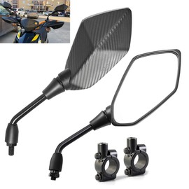 【2022 Upgraded】 Universal Motorcycle Convex Rear View Mirrors, With 10mm Clockwise Bolt, 7/8" Handle Bar Mount Clamp Compatible with Bike, Motorcycle, Scooter, Atv, Etc. Carbon Pattern