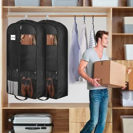 BH7STAR 43" Heavy Duty Garment Bags for Travel 6.5" Gusseted Suit Bags for Closet Storage 2 Handles Hanging Clothes Bag with Pocket Mens Suit Cover for Shirts, Coats, Dresses, Suit Holder, 2 Pack