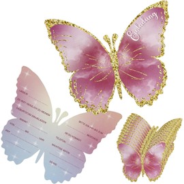 DNDGDLUA 12 x Childrens Birthday Invitations Butterfly 12cm x 10cm