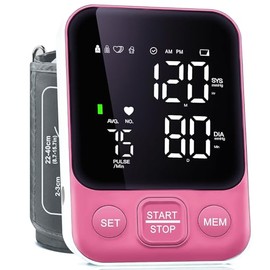Blood Pressure Monitor Upper Arm Monitors for Home Use BP Machine with 2x120 Reading Memory Adjustable Arm Cuff 8.7"-15.7" Large Display with LED Background Light Storage Bag Pink