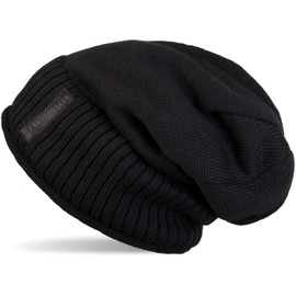 styleBREAKER Warm fine knit beanie hat with very soft fleece lining, unisex 04024065, black