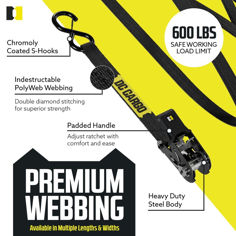 DC Cargo Mall Ratchet Straps Tie Downs 4 Pack (1,800