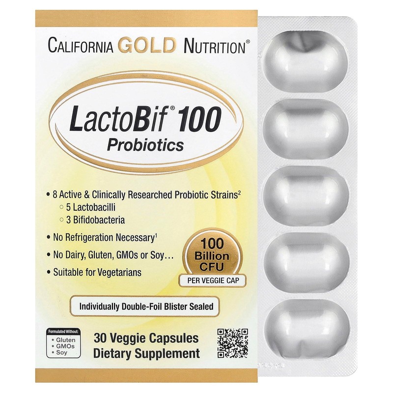 LactoBif Probióticos, 100 millones de CFU, 8 cepas probióticas activas