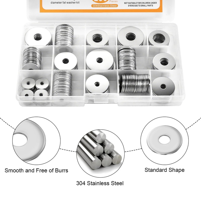 230 Pieces Flat Washers Set 304 Stainless Steel Washers Assortment