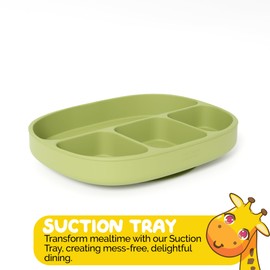 Muqee Peeko Baby Necessities Baby Feeding Essentials Set for Baby in Green Color with Baby plates with Suction and Silicone Utensil Set - (3 Piece Set)