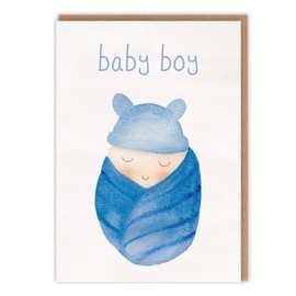ALL THE JEST Baby Boy - Cute Congratulations on having a Baby Boy Card - Watercolor design, UK Letter size, White