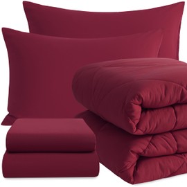 NTBAY Twin Comforter Set with Sheets, 5 Pieces Soft and Breathable Twin Bedding Set, Twin Bed in a Bag, Down Alternative Comforter Set Solid Color All Season, Kids Bedding Set, Wine Red