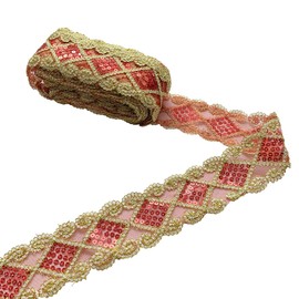 levylisa 10 yardas de encaje con lentejuelas, encaje de malla, cinta de encaje, accesorios de costura (rojo)