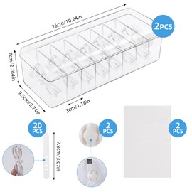 ARVOK Pack of 2 Cable Storage Box with Lid, Cable Organiser Box with 8 Adjustable Compartments, Tangle Cable Solution for Charging Cables, Organiser for Small Utensils
