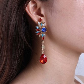 Wendalern Teardrop Crystal Dangle Earring Rhinestone Teardrop Earrings Emerald Ruby Cluster Statement Earrings Diamond Wing Earrings Wedding Bridal Jewellery for Women Girls, Zinc, No Gemstone