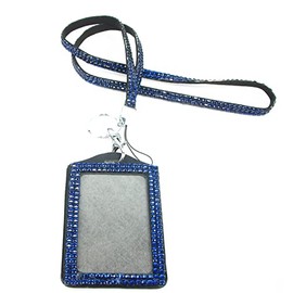 Multi Colors Rhinestone Crystal Bling Necklaces LANYARDs Keychain Key Holder & Vertical ID Badge Holder (Dark Blue)