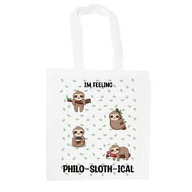 Purely Home I'm Feeling Philo-sloth-ical Sloth Tote Bag - Animals Zoology Themed Gift/Present - White Shopping Bag Present for Her
