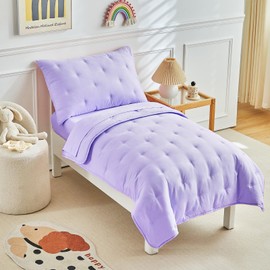 DuShow 4 Piece Toddler Bedding Set,Embroidery Crib Comforter Set for Girls,Includes Toddler Bed Comforter,Fitted Sheet,Flat Sheet and Envelope Pillowcase,Soft Toddler Bed Sheet Set-Purple