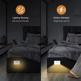 【4 Pack】 Motion Sensor Night Light, Stick-On Motion Sensor Lights Indoor, Battery Powered Under Cabinet Kitchen Lights with Adhesive Pads, Auto/On/Off for Cupboard Wardrobe Stair Kitchen- Warm White