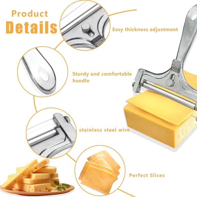 Adjustable Cheese Slicer with 4 Extra Wires Replacement, Hand Held