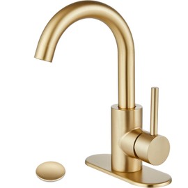 Midanya Wet Bar Sink Faucet,Single Handle Bathroom Kitchen Faucet 1 Hole Swivel Spout Farmhouse RV Small Vanity Lavatory Bath Utility Faucet with Deck Plate,Brushed Gold