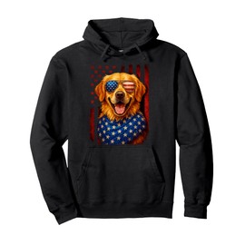 American Flag Golden Retriever USA Retro 4th Of July Pullover Hoodie