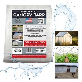 Skilcut 16 Mil Clear Poly Heavy Duty Tarp with Fiber Reinforcement - True Size Tarps with UV Protection, Tear Resistance, Flexibility, Reinforced Corners 12x30