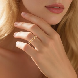 14K Gold Plated Heart Ring, Adjustable, CZ Crystal Band, Party Jewellery for Women and Girls