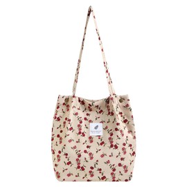 Anopo Cord Bags Women's Large Tote Bag with Inner Pockets Casual Handbag Shoulder Bag Shopper Fashion Fabric Bag for Everyday Office School Trip Shopping, Beige rose