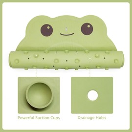 Frog Bath Mat for Tub Non Slip Baby, Natural Rubber No Odors with Strong Suction Cups & Drain Holes for Safe, Fun Bathtub Bath Time& Waterproof Bathtub Essentials for Children, 30x18 Inch