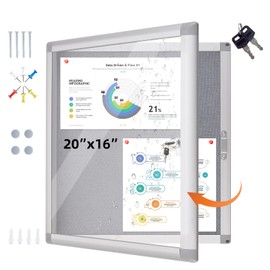 YOKUGO Outdoor Bulletin Board Weatherproof 20"x16", Enclosed Bulletin Board with Locking Door, Aluminium Frame Tamper-Proof Lockable Felt Pinboard for School, Office, Hospital, Store