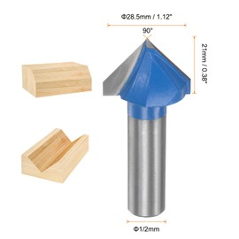 HARFINGTON Router Bits 1-1/8" Dia 1/2" Shank 90 Degree V Type End Mill Carbide for Woodworking Carpentry Engraving Edge Trimmer Cutter Tools