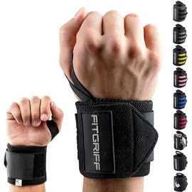 Fitgriff® Muñequeras para levantamiento de pesas (18 pulgadas) de soporte resistente para gimnasio, prensa de banco y flexiones (1 par) - para hombres