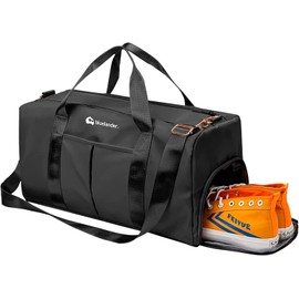 Bluelander Maleta Deportiva de Mano para Gimnasio, Compartimento para Zapatos, Bolso de Viaje, Impermeable, Resistente, Correa Ajustable Perfecta Gimnasio, Natación y Viaje (Negro Brillante)