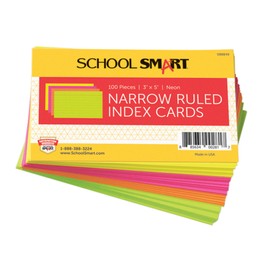 School Smart Heavyweight Ruled Index Cards - 3 x 5 inches - Pack of 100 - Assorted Neon Colors