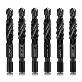 DKIBBITH 6 Packs M8 Drill & Tap Bit Set, Combination Screw Tapping Threading Tools in Size M8*1.25 with Anti-Rust Black Coating, 1/4" Hex Shank and Storage Case
