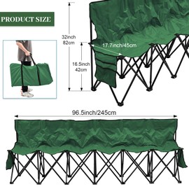 Kigley 6 Seats Folding Soccer Bench Chair Portable Team Sports Sideline Bench for Football Camp Travel Events Outdoor Seating with Storage Bag (Green)