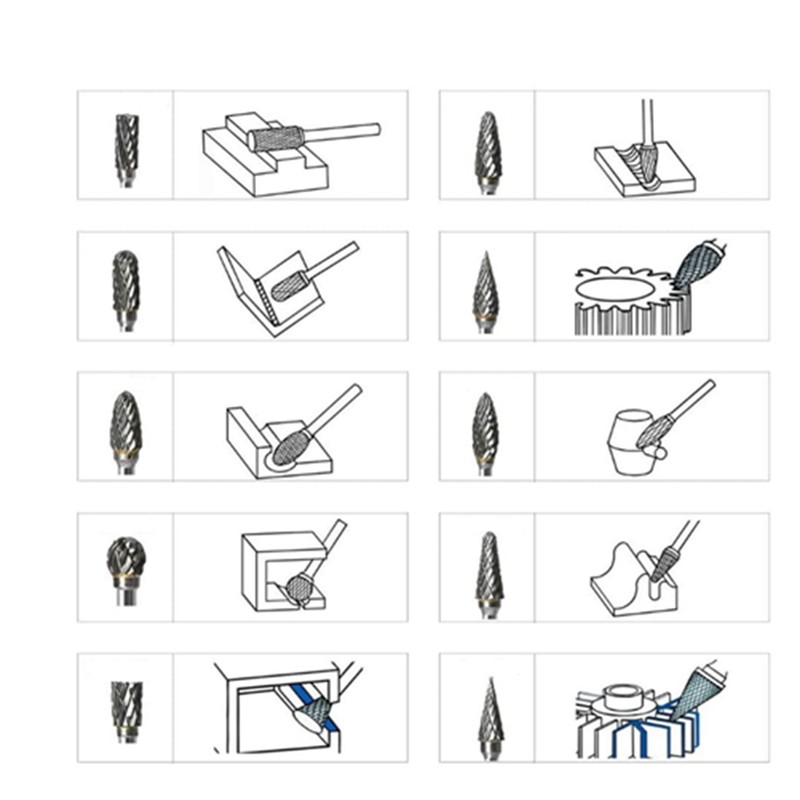 10pcs Tungsten Carbide Steel Rotary Files Burr Set 3mm Shank