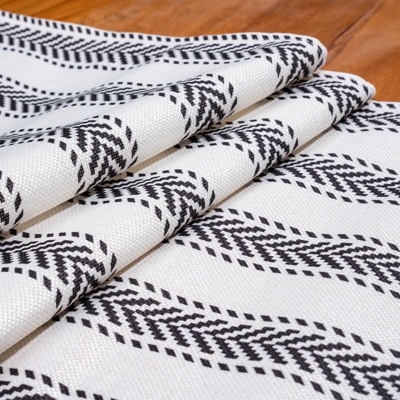 RUSPEPA Table Runner with Black and White Stripe Linen Table