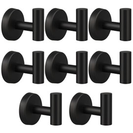 Mdvora 8 Pack Towel Hooks, Robe Hook, Bathroom Coat Hook Wall Mounted, SUS304 Stainless Steel Bathroom Hooks, Towel Hook for Bedroom Kitchen Hotel Office(8 Pack Matte Black)