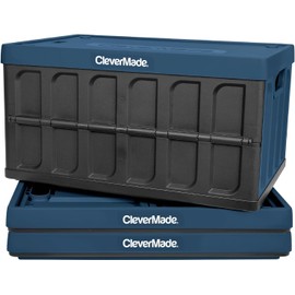 CleverMade Collapsible Storage Bin (With Lid), Ocean, 3PK - 46L (12 Gal) Folding Plastic Stackable Utility Crates, Holds 75lbs Per Bin - Solid Wall CleverCrates for Organizing, Storage, Moving